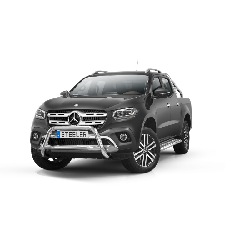 EC Homologated Bullbar, Steeler 4x4 "A" Bar with Crossbar, Color Silver, Mercedes-Benz X-Class 2017 - Present - EDK.ro