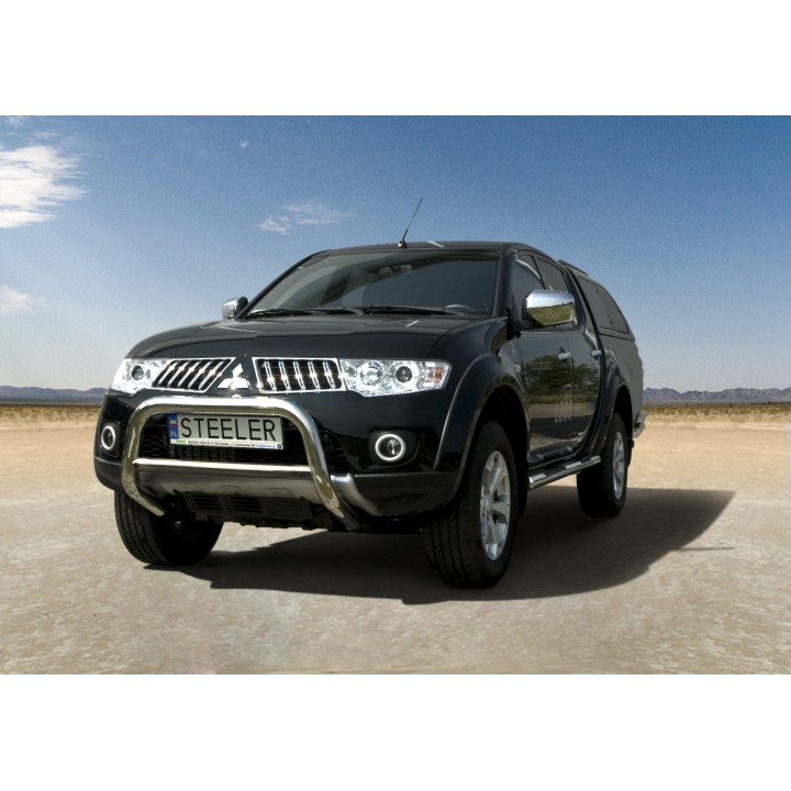 EC Homologated Bullbar, Steeler 4x4 "A" Bar with Crossbar, Color Silver, Mitsubishi L200 2009 - 2015 - EDK.ro