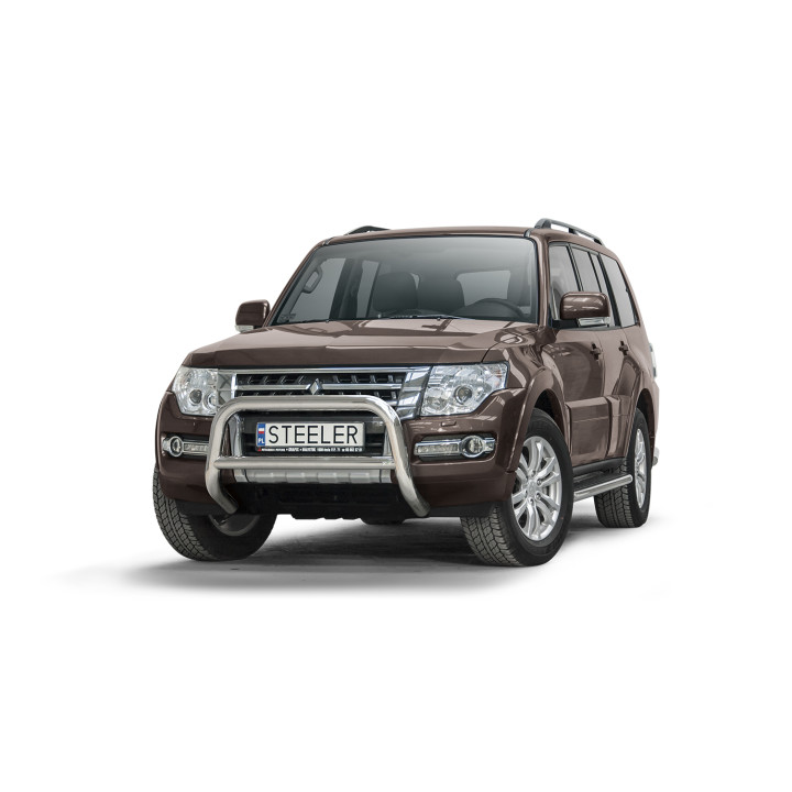 EC Homologated Bullbar, Steeler 4x4 "A" Bar with Crossbar, Color Silver, Mitsubishi Pajero 2007 - 2015 - EDK.ro