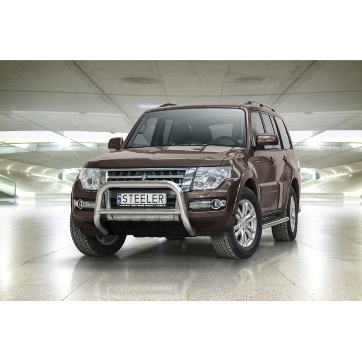 Bullbar Omologat RAR, Steeler 4x4 "A" Bar cu Traversă, Culoare Argintiu, Mitsubishi Pajero 2007 - 2015 - EDK.ro