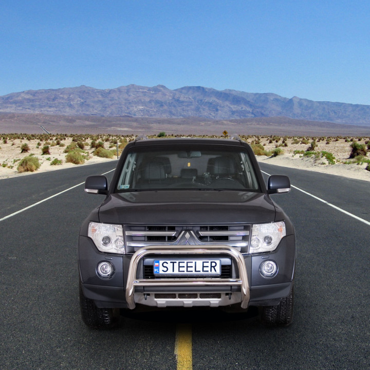 EC Homologated Bullbar, Steeler 4x4 "A" Bar with Crossbar, Color Silver, Mitsubishi Pajero 2007 - 2015 - EDK.ro