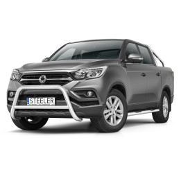 EC Homologated Bullbar, Steeler 4x4 "A" Bar with Crossbar, Color Silver, SsangYong Musso 2018 - 2021 - EDK.ro