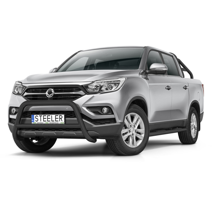 Bullbar Omologat RAR, Steeler 4x4 "A" Bar cu Traversă, Culoare Negru, SsangYong Musso 2018 - 2021 - EDK.ro
