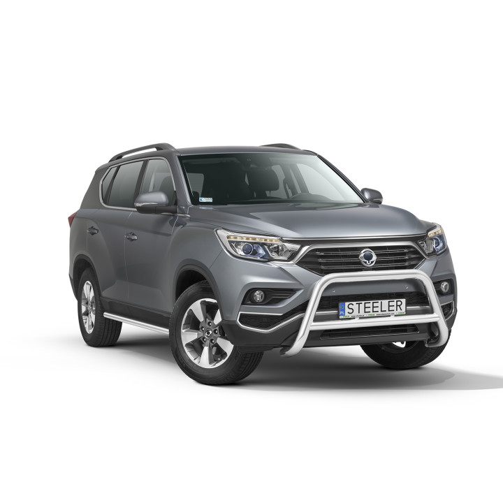 EC Homologated Bullbar, Steeler 4x4 "A" Bar with Crossbar, Color Silver, SsangYong Rexton 2018 - 2021 - EDK.ro