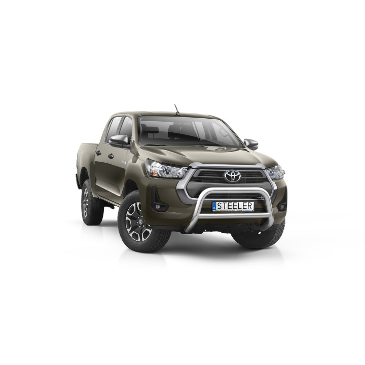 EC Homologated Bullbar, Steeler 4x4 "A" Bar with Crossbar, Color Silver, Toyota Hilux 2021 - Present - EDK.ro
