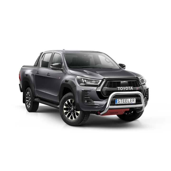 EC Homologated Bullbar, Steeler 4x4 "A" Bar with Crossbar, Color Silver, Toyota Hilux 2021 - Present - EDK.ro