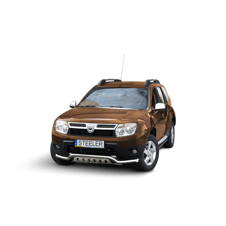 EC Homologated Bullbar, Steeler 4x4 Low Spoiler Bar with Plate, Color Silver, Dacia Duster 2010 - 2014 - EDK.ro