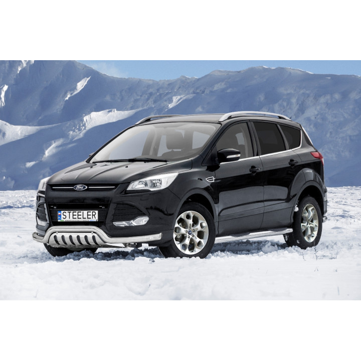 EC Homologated Bullbar, Steeler 4x4 Low Spoiler Bar with Plate, Color Silver, Ford Kuga 2012 - 2017 - EDK.ro
