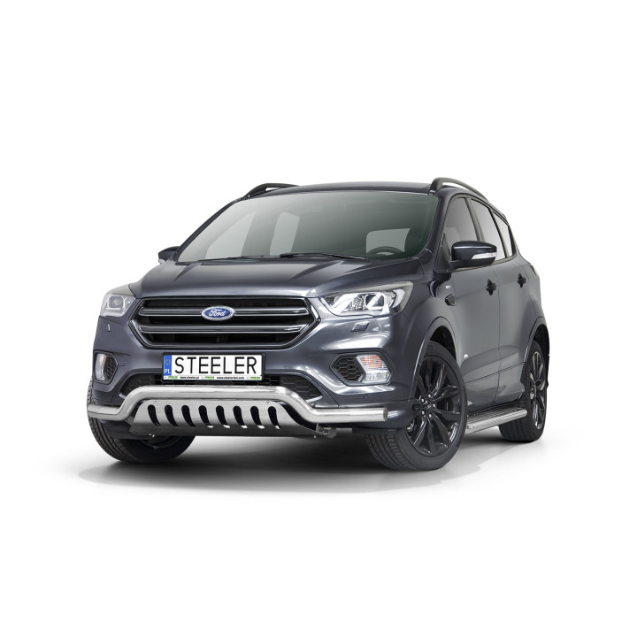 EC Homologated Bullbar, Steeler 4x4 Low Spoiler Bar with Plate, Color Silver, Ford Kuga 2017 - 2019 - EDK.ro