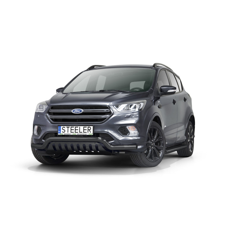 EC Homologated Bullbar, Steeler 4x4 Low Spoiler Bar with Plate, Color Silver, Ford Kuga 2017 - 2019 - EDK.ro