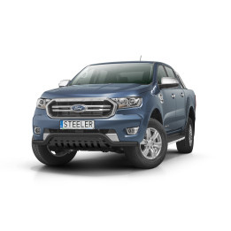 EC Homologated Bullbar, Steeler 4x4 Low Spoiler Bar with Plate, Color Black, Ford Ranger 2016 - 2022 - EDK.ro