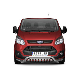 EC Homologated Bullbar, Steeler 4x4 Low Spoiler Bar with Plate, Color Silver, Ford Transit Custom 2012 - 2018 - EDK.ro