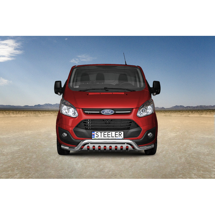 Bullbar Omologat RAR, Steeler 4x4 Low Spoiler Bar cu Placă, Culoare Argintiu, Ford Transit Custom 2012 - 2018 - EDK.ro