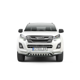 EC Homologated Bullbar, Steeler 4x4 Low Spoiler Bar with Plate, Color Silver, Isuzu D-Max 2012 - Present - EDK.ro