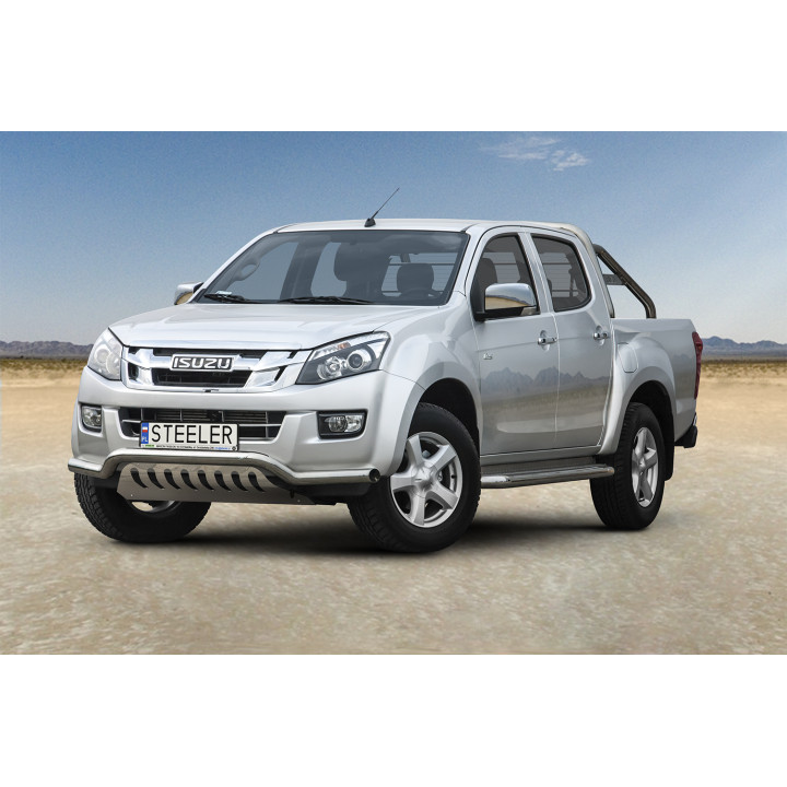 EC Homologated Bullbar, Steeler 4x4 Low Spoiler Bar with Plate, Color Silver, Isuzu D-Max 2012 - Present - EDK.ro