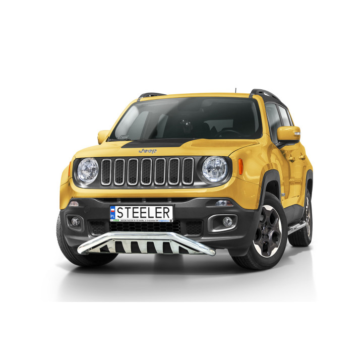 Bullbar Omologat RAR, Steeler 4x4 Low Spoiler Bar cu Placă, Culoare Argintiu, Jeep Renegade 2014 - 2018 - EDK.ro