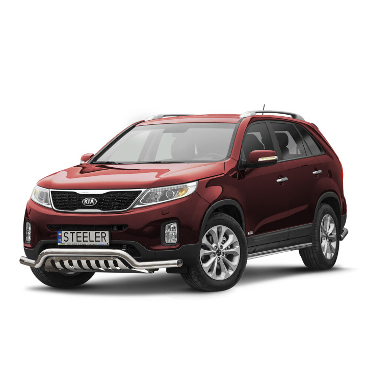 Bullbar Omologat RAR, Steeler 4x4 Low Spoiler Bar cu Placă, Culoare Argintiu, Kia Sorento 2012 - 2015 - EDK.ro