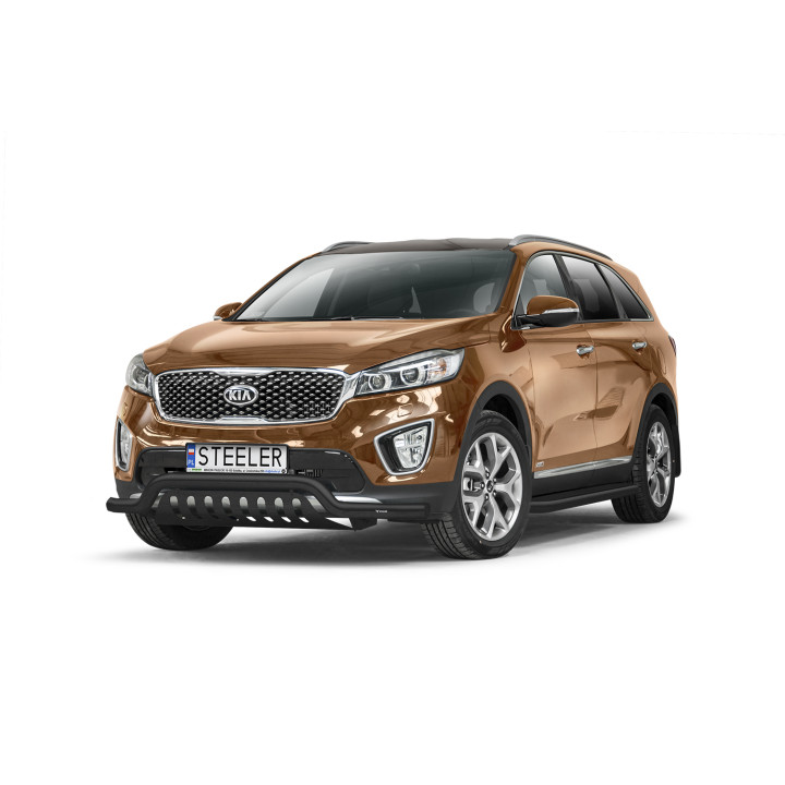 Bullbar Omologat RAR, Steeler 4x4 Low Spoiler Bar cu Placă, Culoare Negru, Kia Sorento 2015 - 2018 - EDK.ro