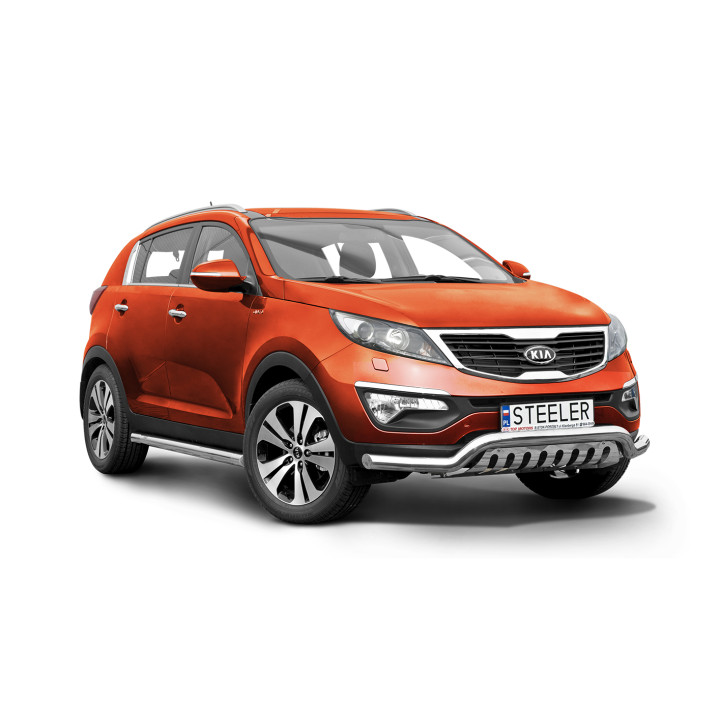 EC Homologated Bullbar, Steeler 4x4 Low Spoiler Bar with Plate, Color Silver, Kia Sportage 2010 - 2015 - EDK.ro