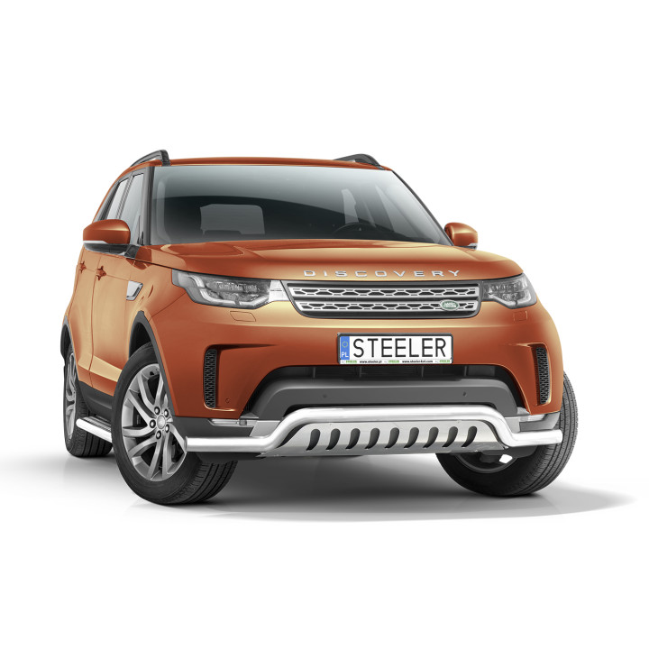 EC Homologated Bullbar, Steeler 4x4 Low Spoiler Bar with Plate, Color Silver, Land Rover Discovery 2017 - Present - EDK.ro