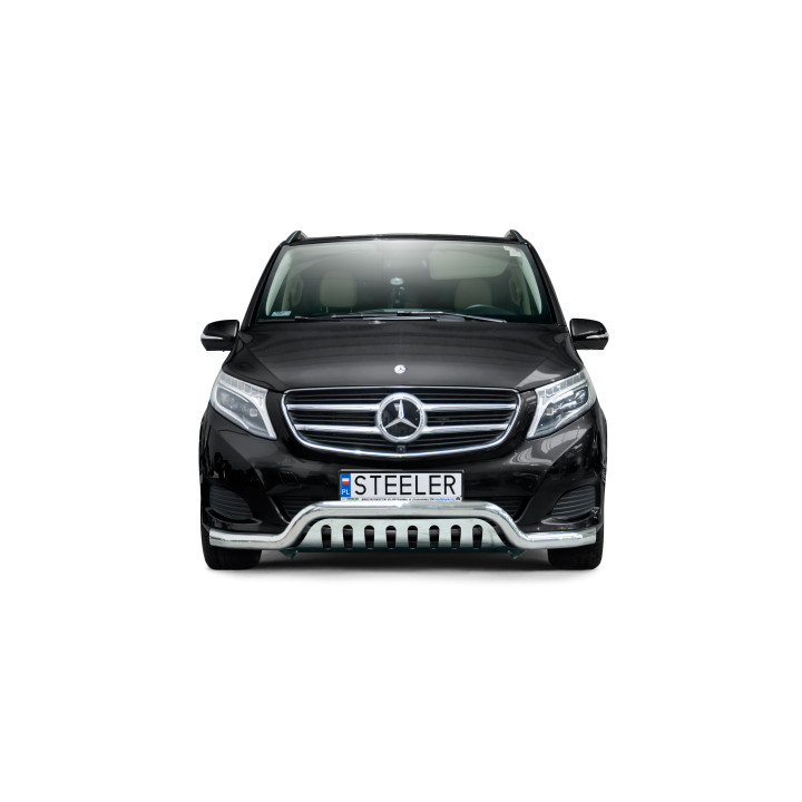 EC Homologated Bullbar, Steeler 4x4 Low Spoiler Bar with Plate, Color Silver, Mercedes-Benz V-Class 2014 - 2019 - EDK.ro