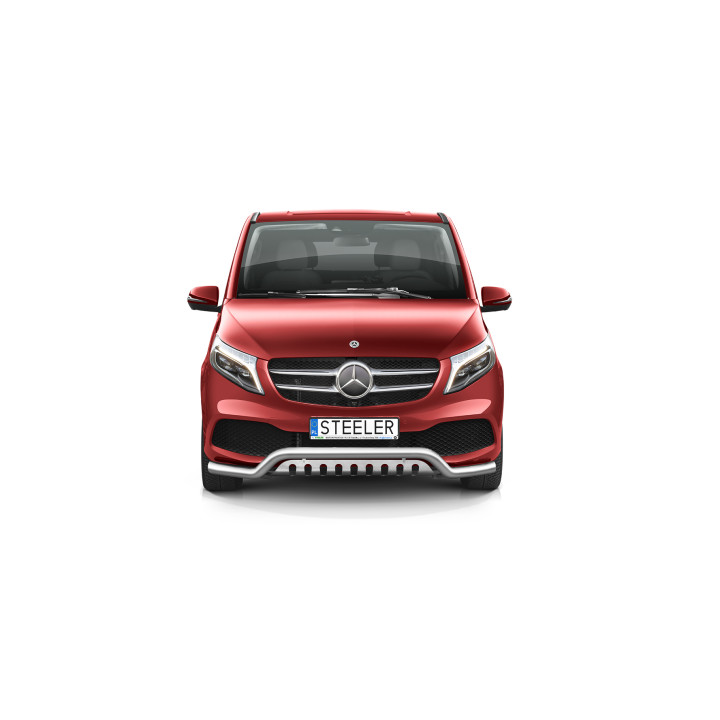 EC Homologated Bullbar, Steeler 4x4 Low Spoiler Bar with Plate, Color Silver, Mercedes-Benz V-Class 2019 - 2024 - EDK.ro