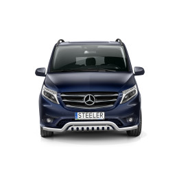 EC Homologated Bullbar, Steeler 4x4 Low Spoiler Bar with Plate, Color Silver, Mercedes-Benz Vito 2014 - 2024 - EDK.ro