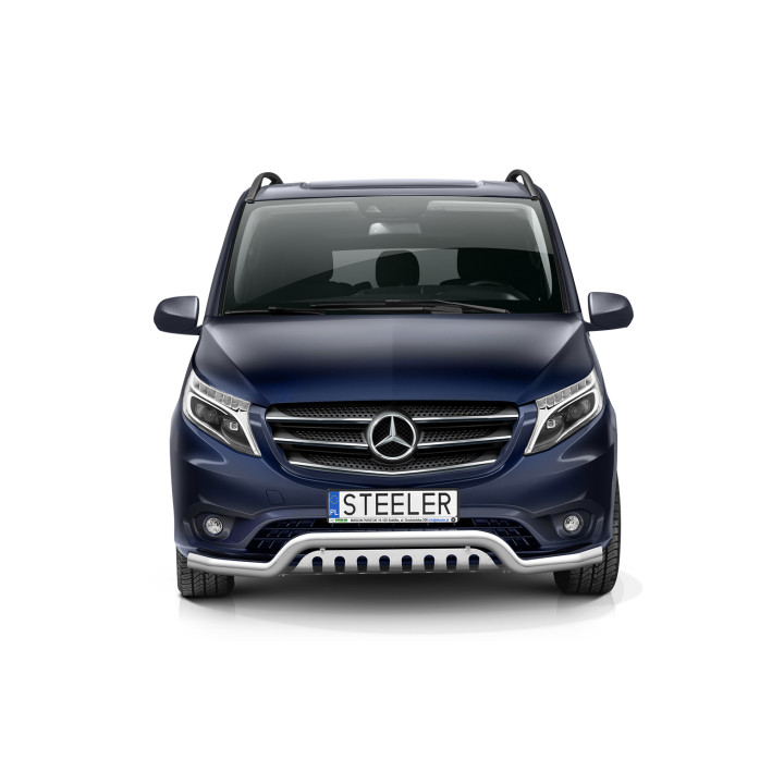Bullbar Omologat RAR, Steeler 4x4 Low Spoiler Bar cu Placă, Culoare Argintiu, Mercedes-Benz Vito 2014 - 2024 - EDK.ro