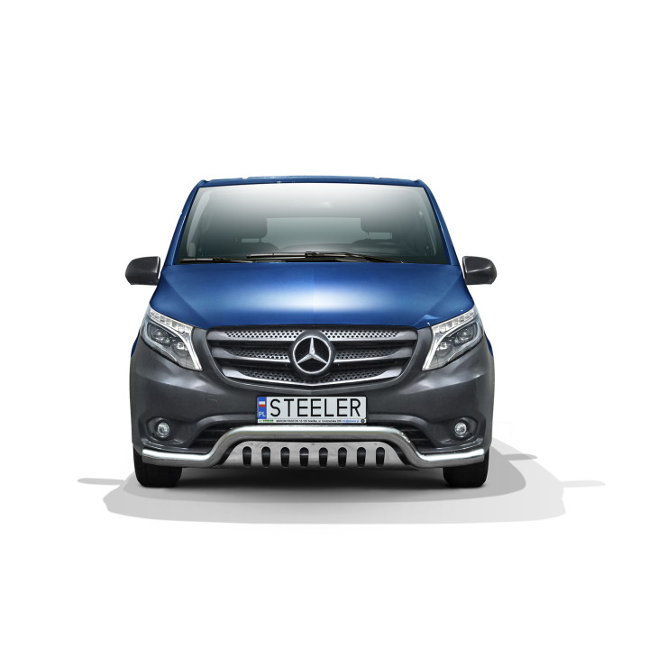 Bullbar Omologat RAR, Steeler 4x4 Low Spoiler Bar cu Placă, Culoare Argintiu, Mercedes-Benz Vito 2014 - 2024 - EDK.ro