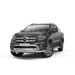 EC Homologated Bullbar, Steeler 4x4 Low Spoiler Bar with Plate, Color Silver, Mercedes-Benz X-Class 2017 - Present - EDK.ro