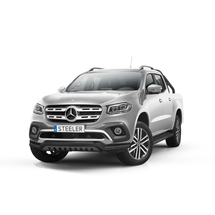 EC Homologated Bullbar, Steeler 4x4 Low Spoiler Bar with Plate, Color Black, Mercedes-Benz X-Class 2017 - Present - EDK.ro