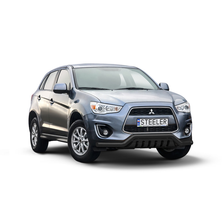 Bullbar Omologat RAR, Steeler 4x4 Low Spoiler Bar cu Placă, Culoare Negru, Mitsubishi ASX 2012 - 2016 - EDK.ro