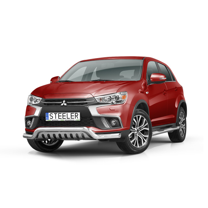 Bullbar Omologat RAR, Steeler 4x4 Low Spoiler Bar cu Placă, Culoare Argintiu, Mitsubishi ASX 2017 - 2019 - EDK.ro