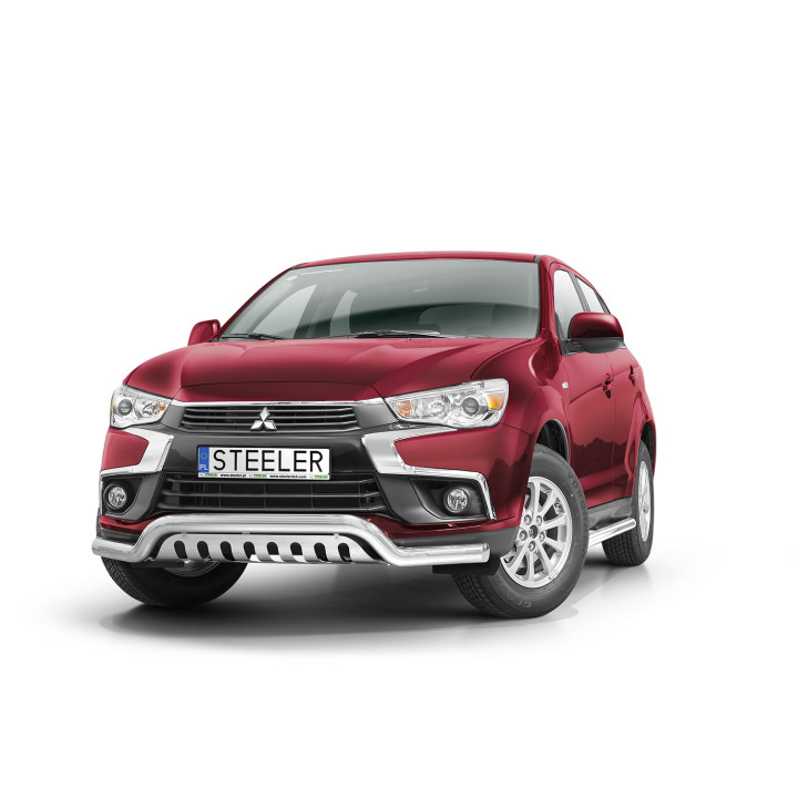 Bullbar Omologat RAR, Steeler 4x4 Low Spoiler Bar cu Placă, Culoare Argintiu, Mitsubishi ASX 2017 - 2019 - EDK.ro