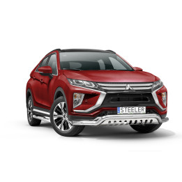 Bullbar Omologat RAR, Steeler 4x4 Low Spoiler Bar cu Placă, Culoare Argintiu, Mitsubishi Eclipse Cross 2017 - 2019 - EDK.ro