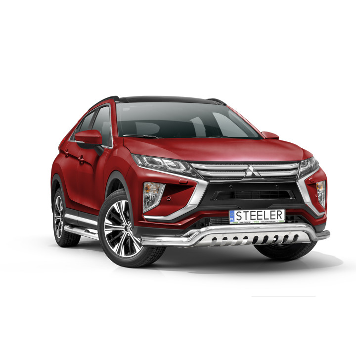EC Homologated Bullbar, Steeler 4x4 Low Spoiler Bar with Plate, Color Silver, Mitsubishi Eclipse Cross 2017 - 2019 - EDK.ro