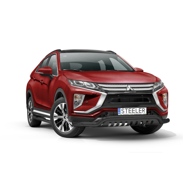 Bullbar Omologat RAR, Steeler 4x4 Low Spoiler Bar cu Placă, Culoare Argintiu, Mitsubishi Eclipse Cross 2017 - 2019 - EDK.ro