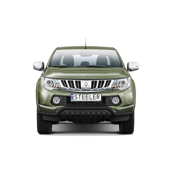 EC Homologated Bullbar, Steeler 4x4 Low Spoiler Bar with Plate, Color Silver, Mitsubishi L200 2015 - 2019 - EDK.ro