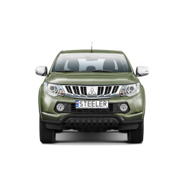 EC Homologated Bullbar, Steeler 4x4 Low Spoiler Bar with Plate, Color Black, Mitsubishi L200 2015 - 2019 - EDK.ro