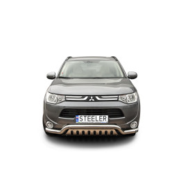 EC Homologated Bullbar, Steeler 4x4 Low Spoiler Bar with Plate, Color Silver, Mitsubishi Outlander 2012 - 2015 - EDK.ro