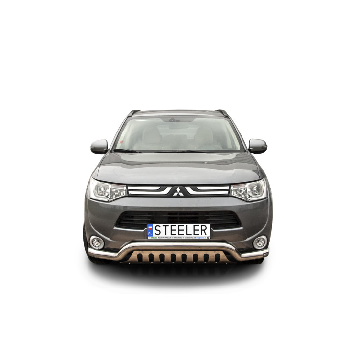 Bullbar Omologat RAR, Steeler 4x4 Low Spoiler Bar cu Placă, Culoare Argintiu, Mitsubishi Outlander 2012 - 2015 - EDK.ro