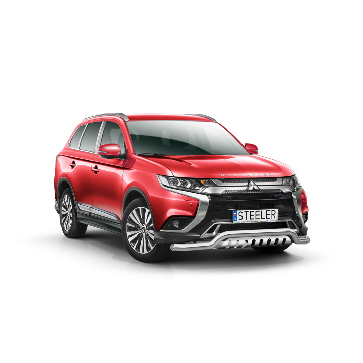 EC Homologated Bullbar, Steeler 4x4 Low Spoiler Bar with Plate, Color Silver, Mitsubishi Outlander 2018 - 2021 - EDK.ro