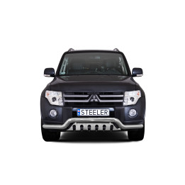 Bullbar Omologat RAR, Steeler 4x4 Low Spoiler Bar cu Placă, Culoare Argintiu, Mitsubishi Pajero 2007 - 2015 - EDK.ro