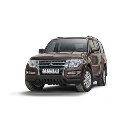 EC Homologated Bullbar, Steeler 4x4 Low Spoiler Bar with Plate, Color Black, Mitsubishi Pajero 2015 - Present - EDK.ro