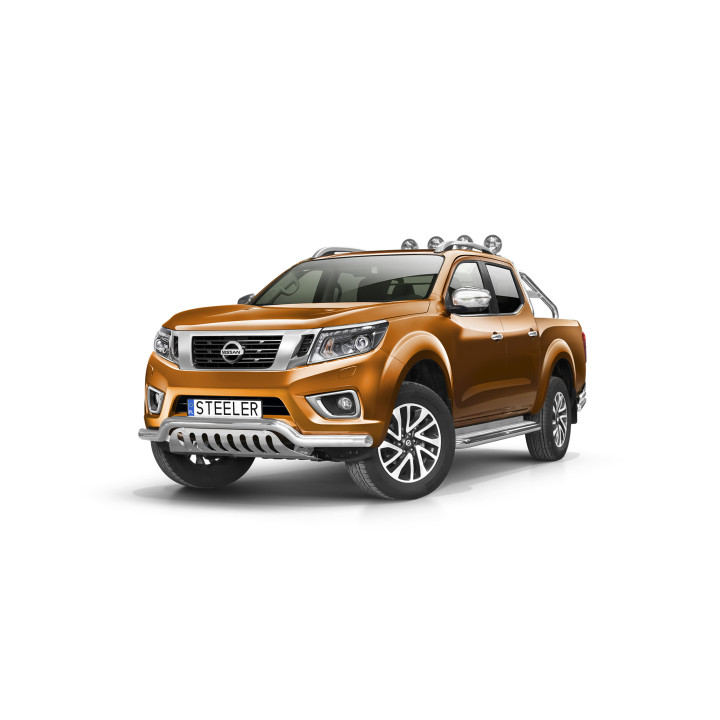 EC Homologated Bullbar, Steeler 4x4 Low Spoiler Bar with Plate, Color Silver, Nissan Navara 2015 - Present - EDK.ro