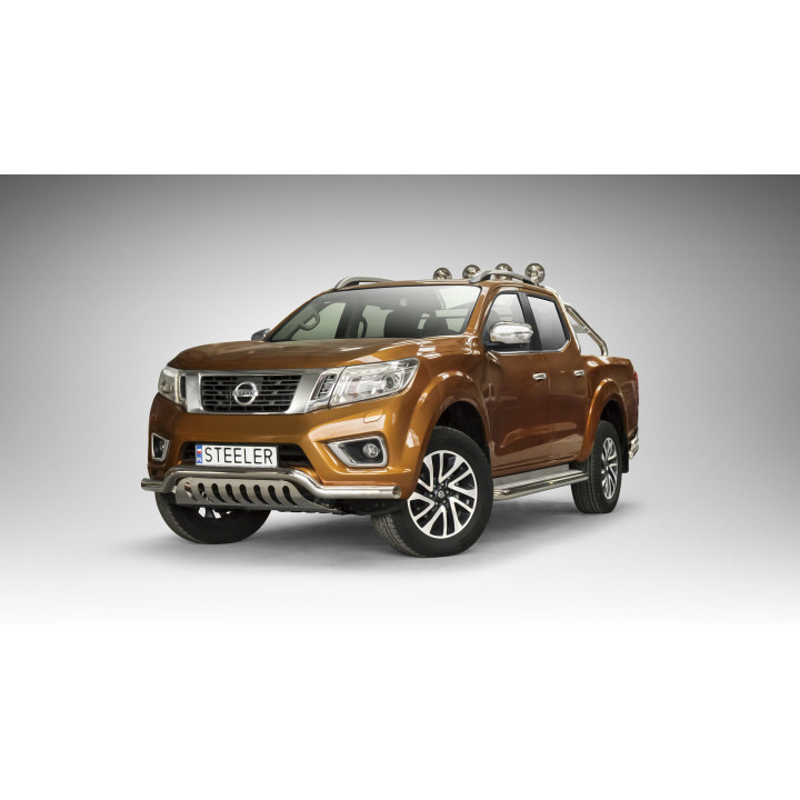 EC Homologated Bullbar, Steeler 4x4 Low Spoiler Bar with Plate, Color Silver, Nissan Navara 2015 - Present - EDK.ro