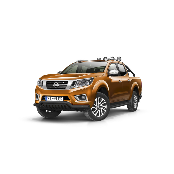 EC Homologated Bullbar, Steeler 4x4 Low Spoiler Bar with Plate, Color Black, Nissan Navara 2015 - Present - EDK.ro