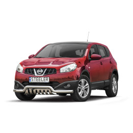 EC Homologated Bullbar, Steeler 4x4 Low Spoiler Bar with Plate, Color Silver, Nissan Qashqai 2010 - 2013 - EDK.ro