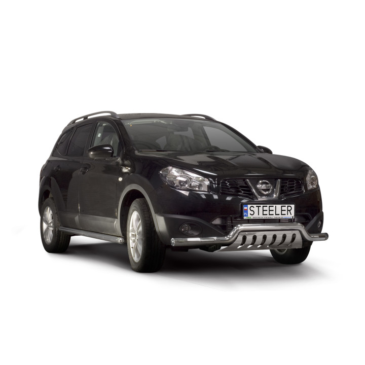 EC Homologated Bullbar, Steeler 4x4 Low Spoiler Bar with Plate, Color Silver, Nissan Qashqai 2010 - 2013 - EDK.ro