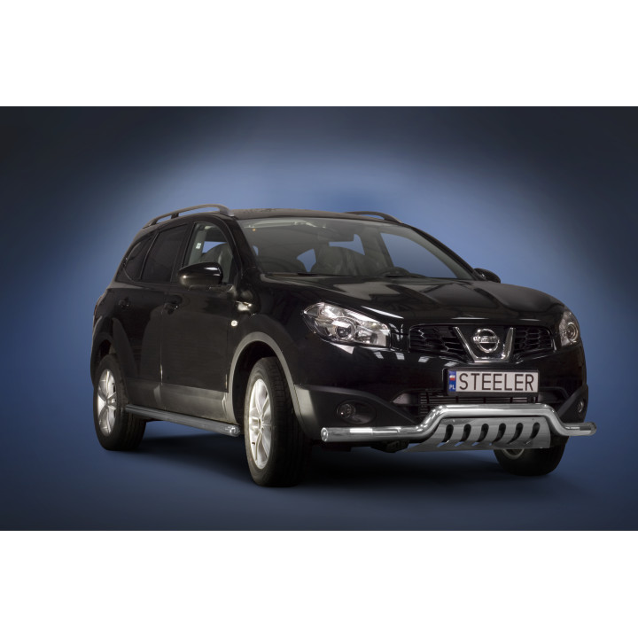 EC Homologated Bullbar, Steeler 4x4 Low Spoiler Bar with Plate, Color Silver, Nissan Qashqai 2010 - 2013 - EDK.ro